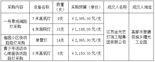 一号景观湖、愉园小区街坊路及青少年活动中心南面街坊路路灯采购项目(图1)